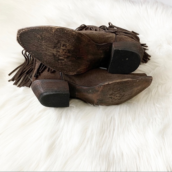Eight Second Angel Brown Suede Fringe Ankle Boots Sz 7.5 - Picture 6 of 7